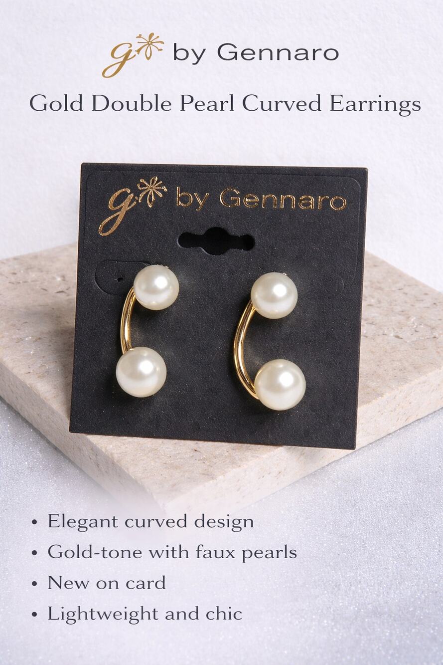 g by Gennaro Faux Pearl Drop Earrings Gold Tone Double Pearl NWT